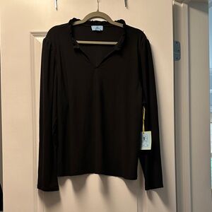 CeCe Rich Black Long Sleeve Top